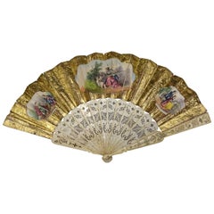 19th Century Spanish School Gold and Silver Paper and Bone Linkage Fan