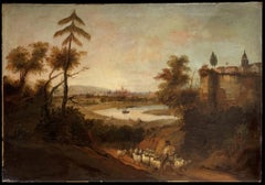 Seville Landscape Figures & Cathedral in the Distance Very Rare Early Painting