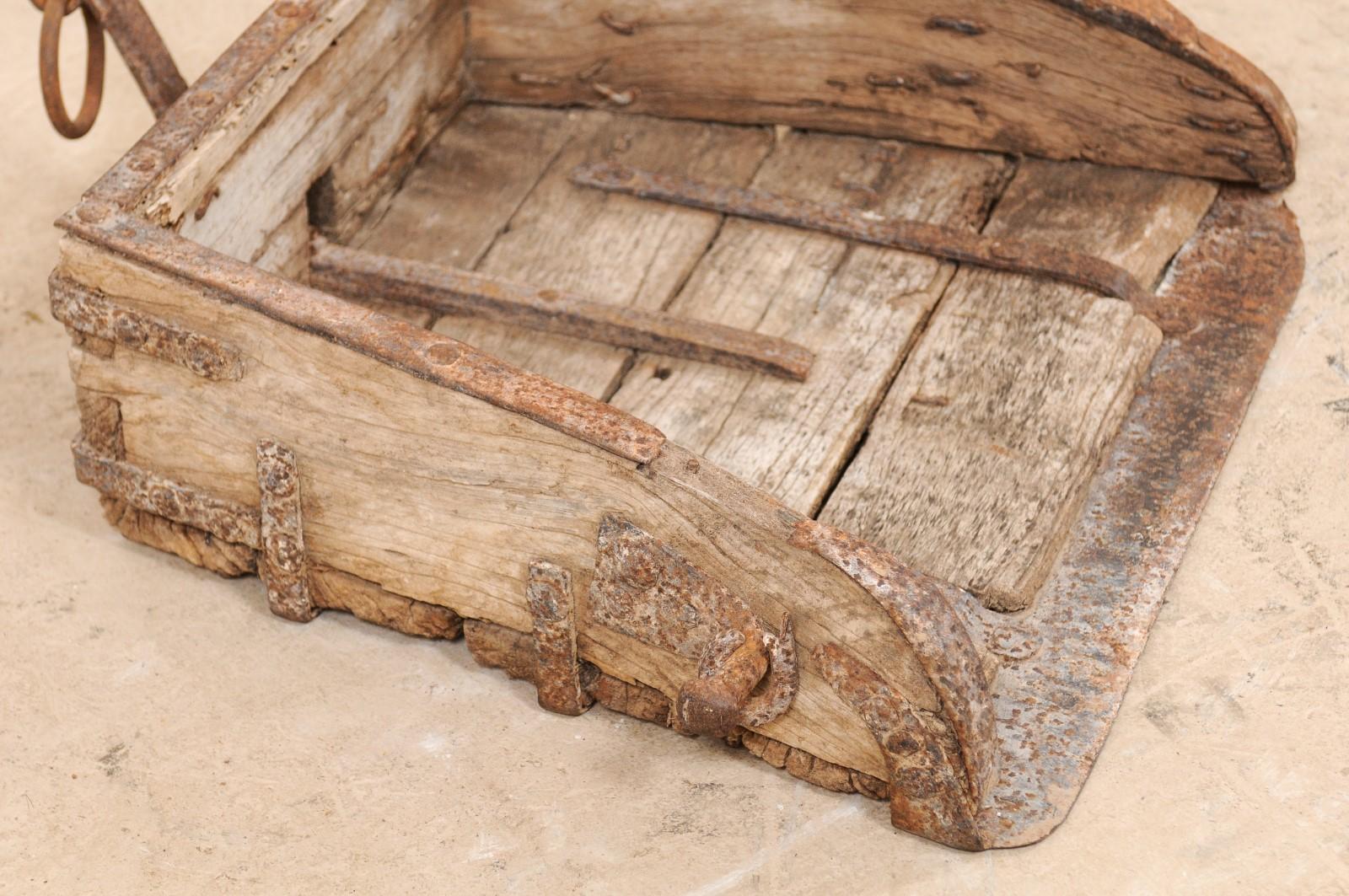 19th Century Spanish Scoop or Plow of Wood and Iron with Rustic Farm Look In Good Condition For Sale In Atlanta, GA