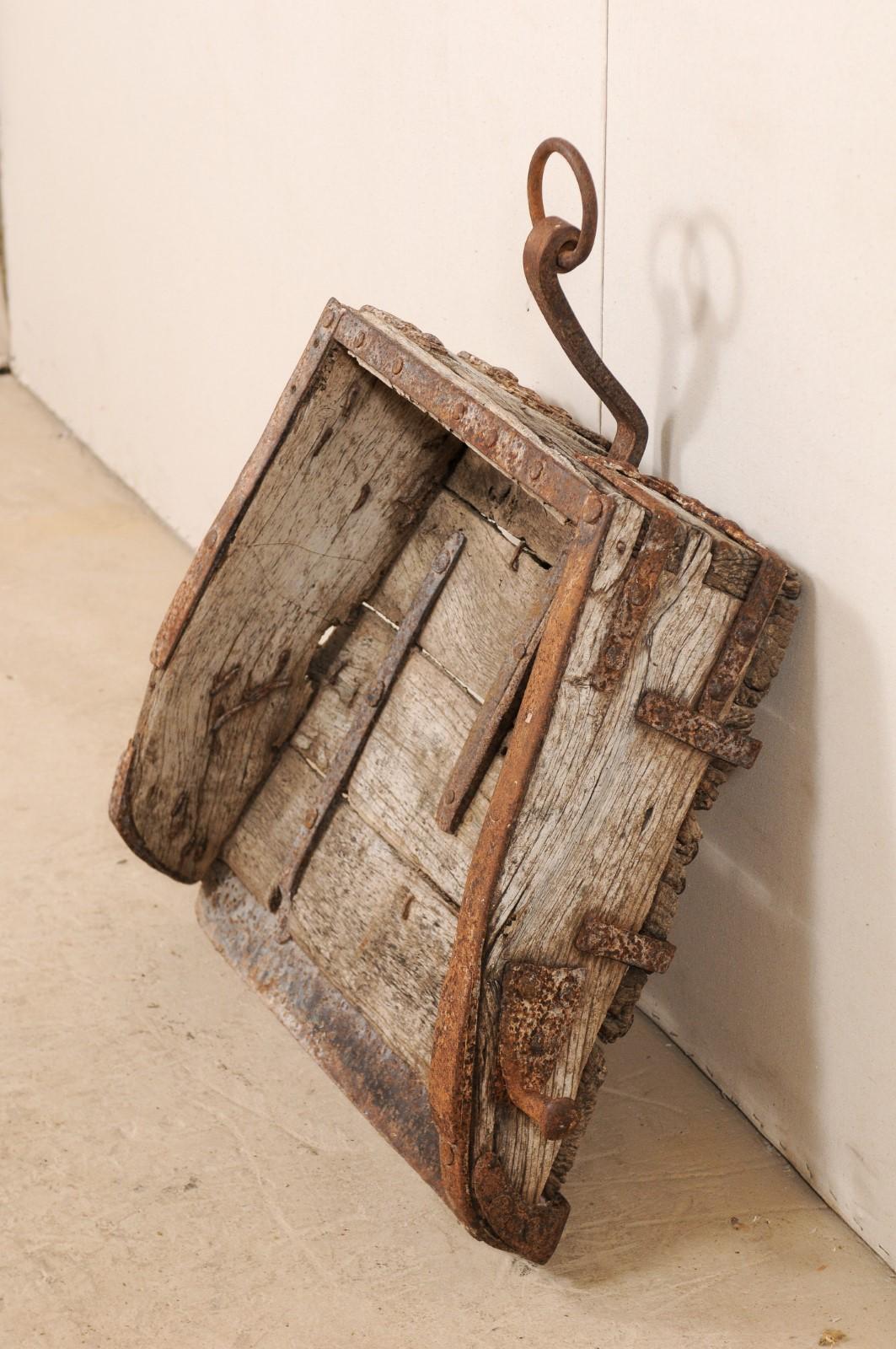 19th Century Spanish Scoop or Plow of Wood and Iron with Rustic Farm Look For Sale 2