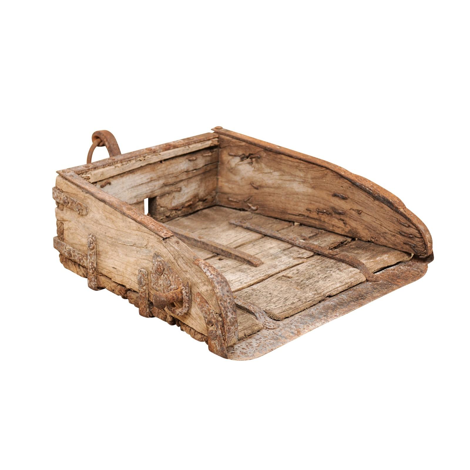 Spanischer Schaufel oder Plow aus Holz und Eisen mit rustikalem Bauernhof-Look aus dem 19. Jahrhundert