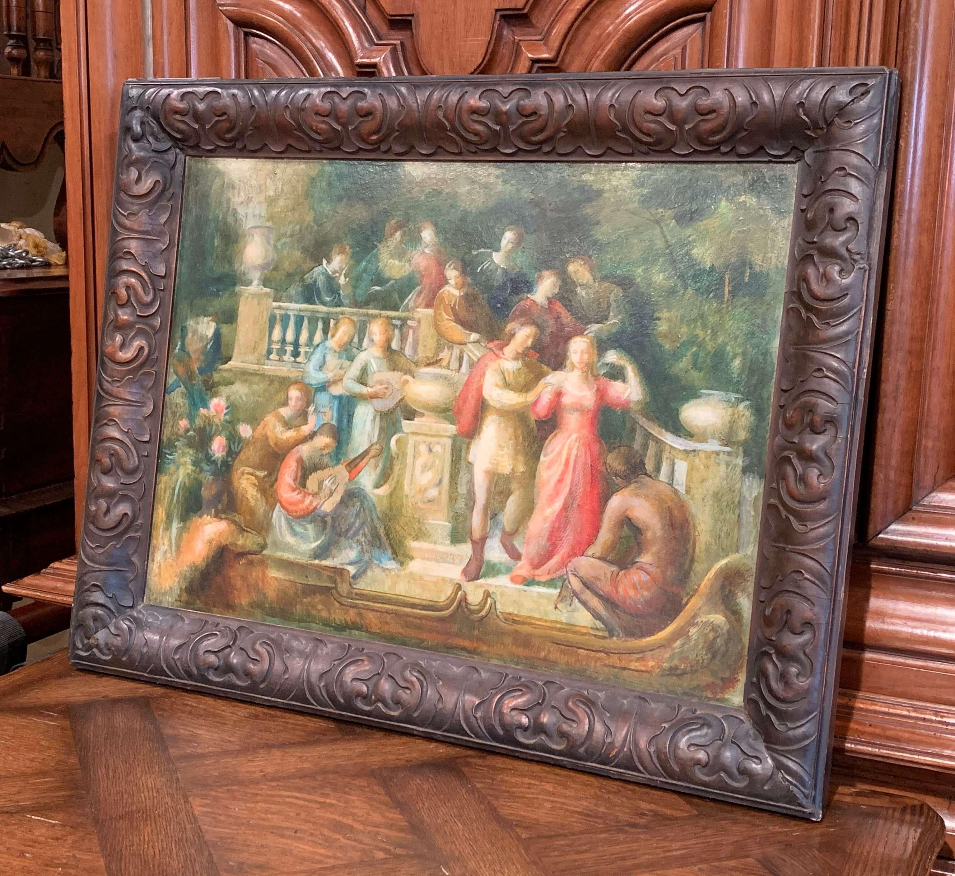19th Century Spanish Serenade Painting on Board in Original Carved Frame 1
