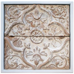 19th Century Spanish Set of 2 Framed Low-Relief Ceramic Tiles