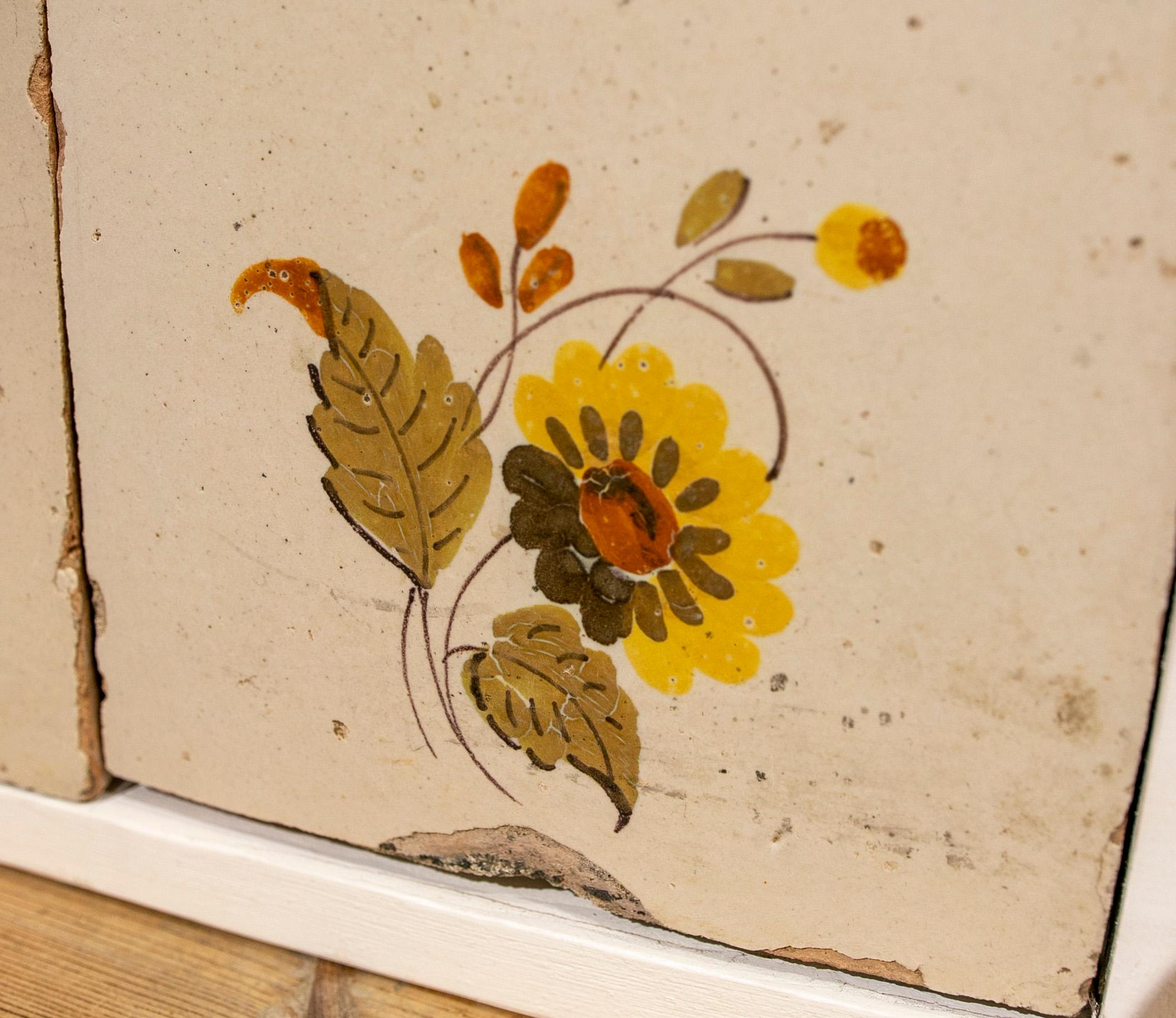 Late 19th Century 19th Century, Spanish Set of Four Hand-Painted Framed Tiles For Sale
