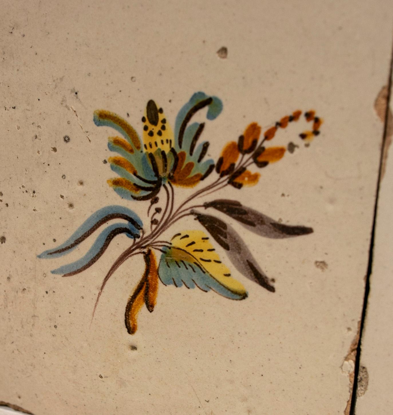 Ceramic 19th Century, Spanish Set of Four Hand-Painted Framed Tiles For Sale
