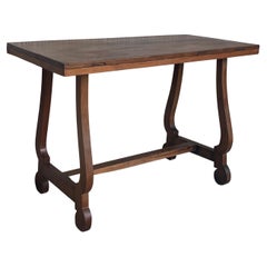 19th Century Spanish Side Table, Console or Desk with Lyre Leg & Wood Stretcher
