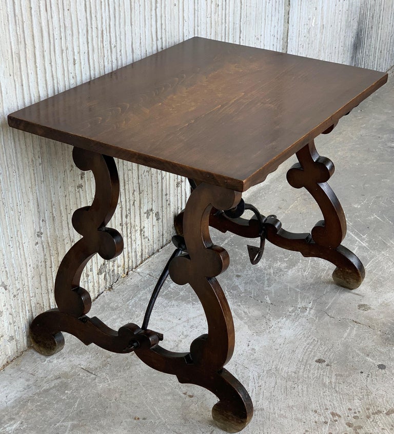 19th Century Spanish Side Table with Hand Carved Lyre Leg and Iron Stretcher at 1stDibs | side ...