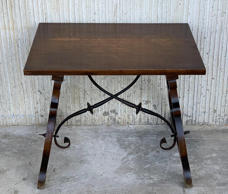 19th Century Spanish Side Table with Hand Carved Lyre Leg and Iron Stretcher at 1stDibs | side ...