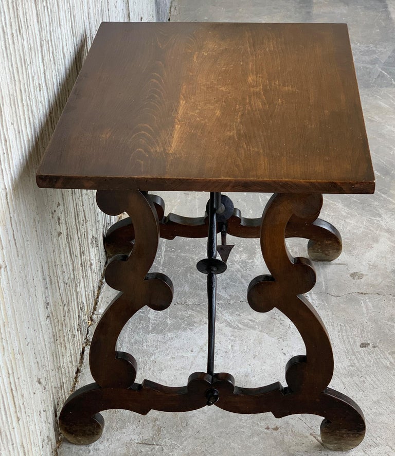 19th Century Spanish Side Table with Hand Carved Lyre Leg and Iron Stretcher at 1stDibs | side ...