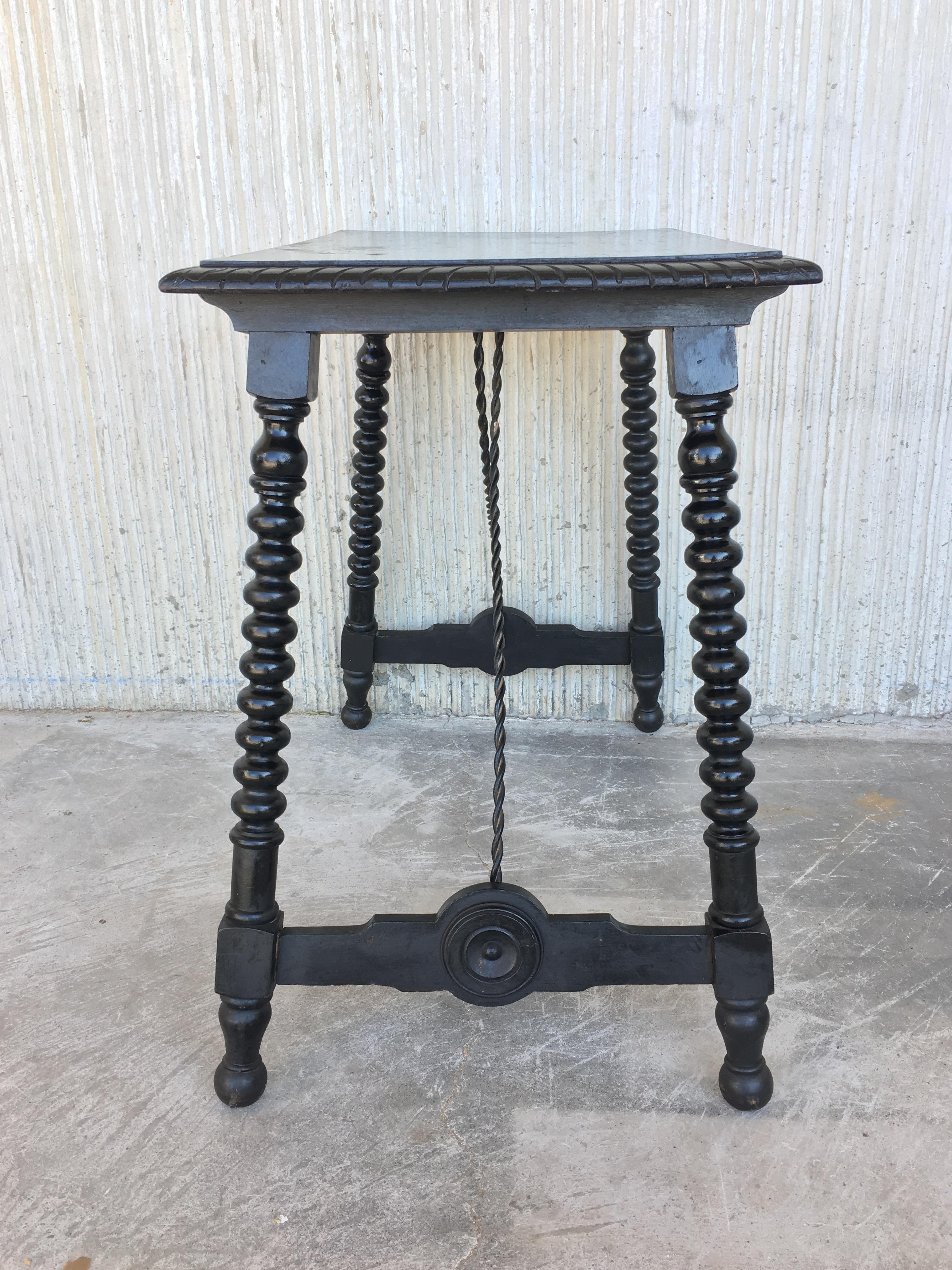 19th Century Spanish Side Table with Iron Stretcher, End Table In Good Condition In Miami, FL