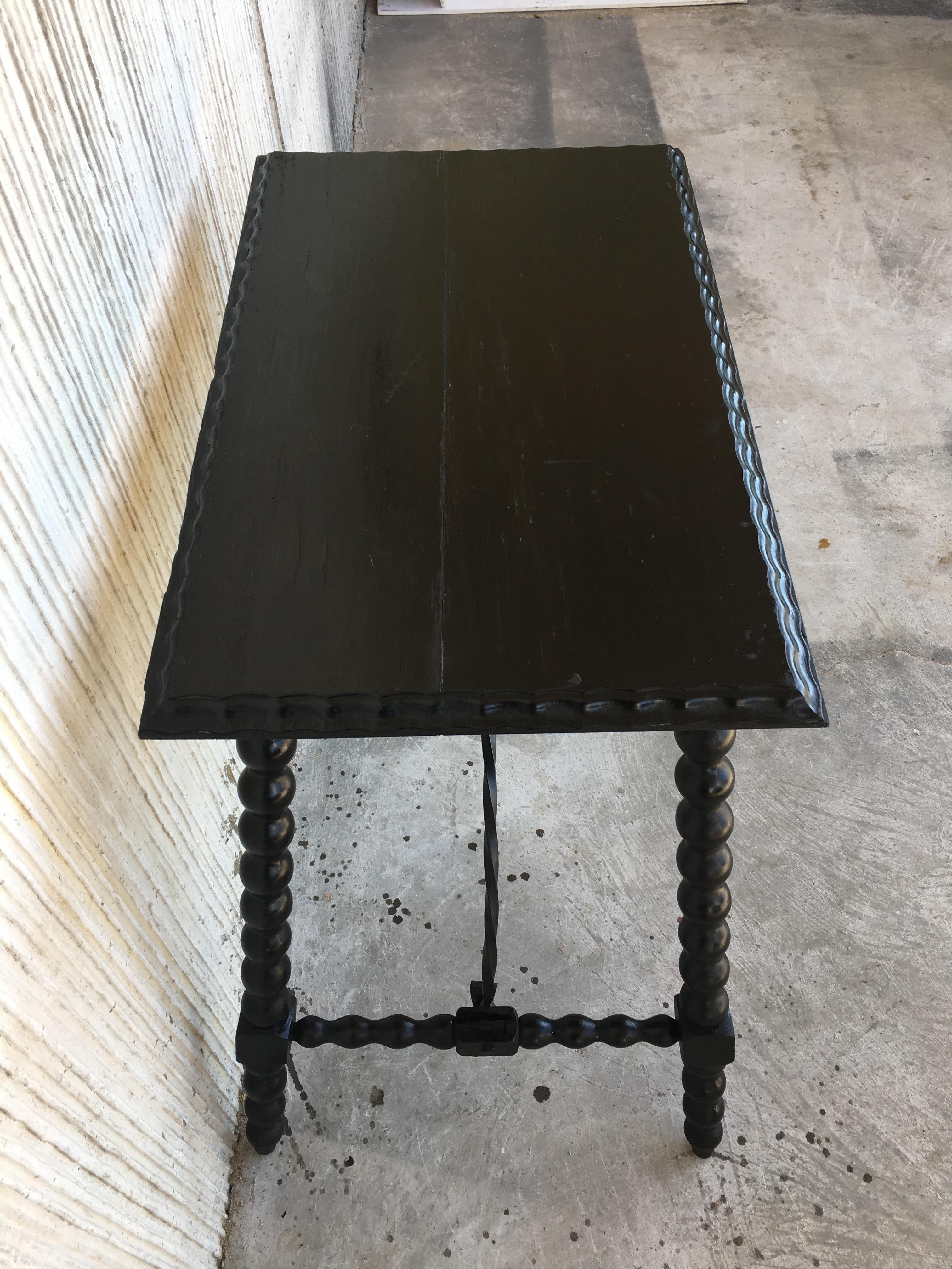 19th Century Spanish Side Table with Iron Stretcher, End Table 1