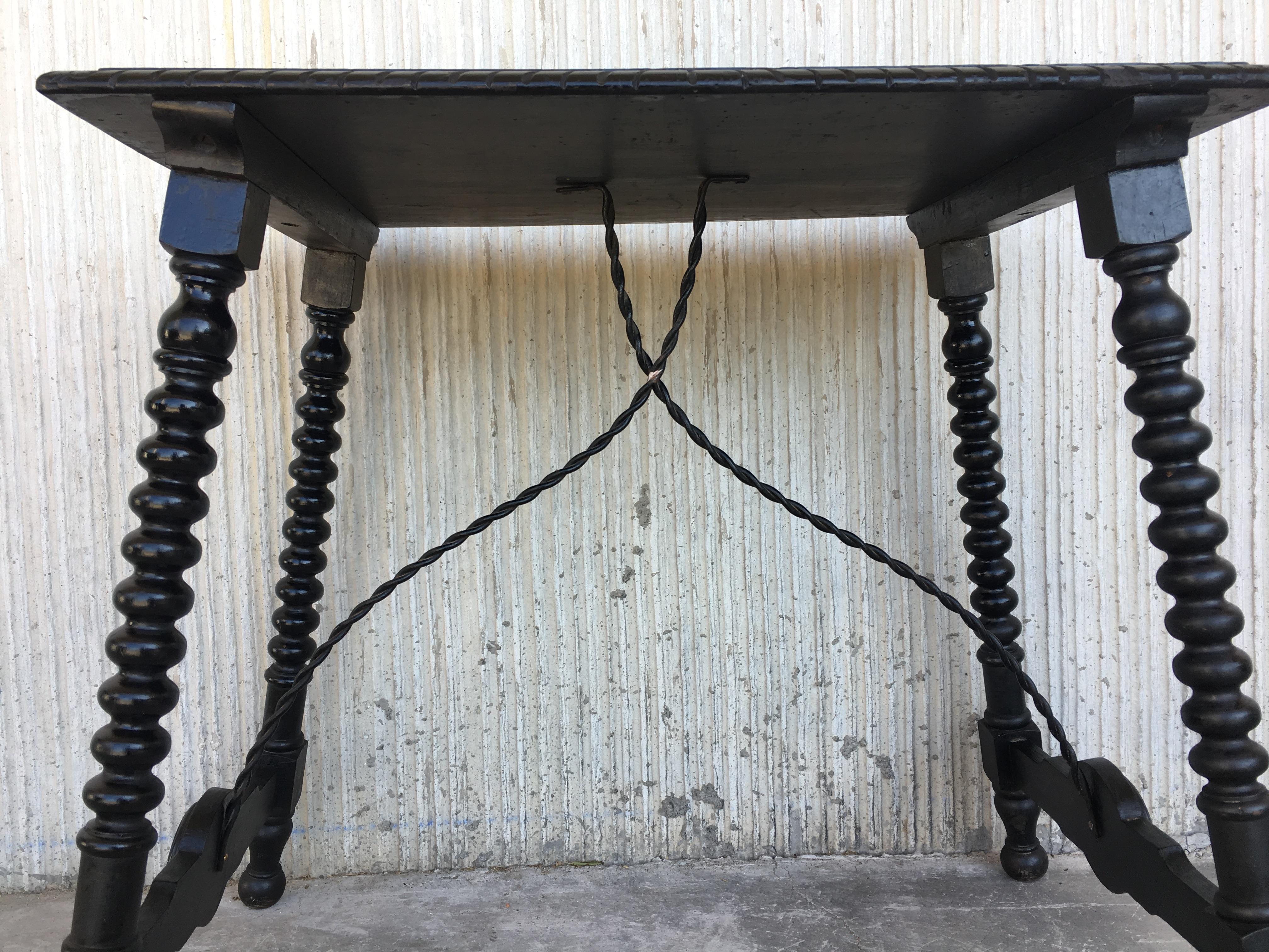 19th Century Spanish Side Table with Iron Stretcher, End Table 3