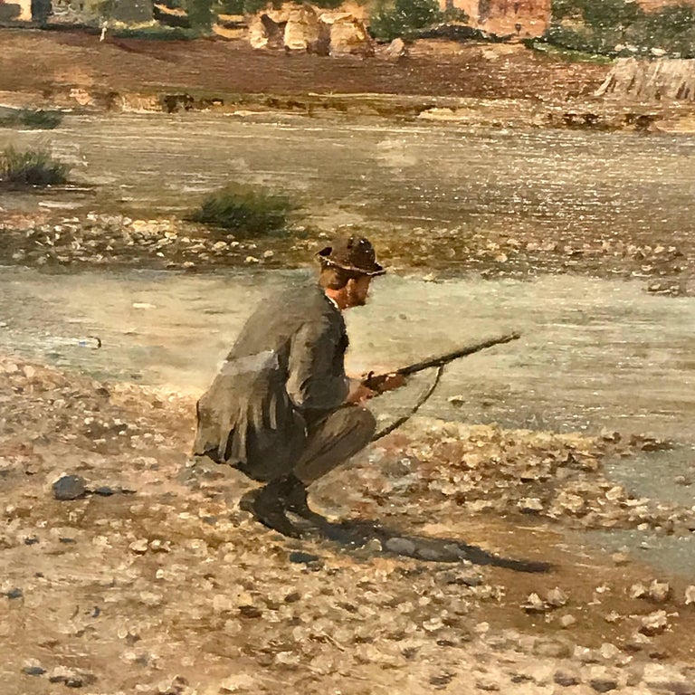 19th century Spanish sporting painting by E.Gioquinto, 1892, a finely painted gem of a hunter on a lake
Measures: Oil on board 11.5