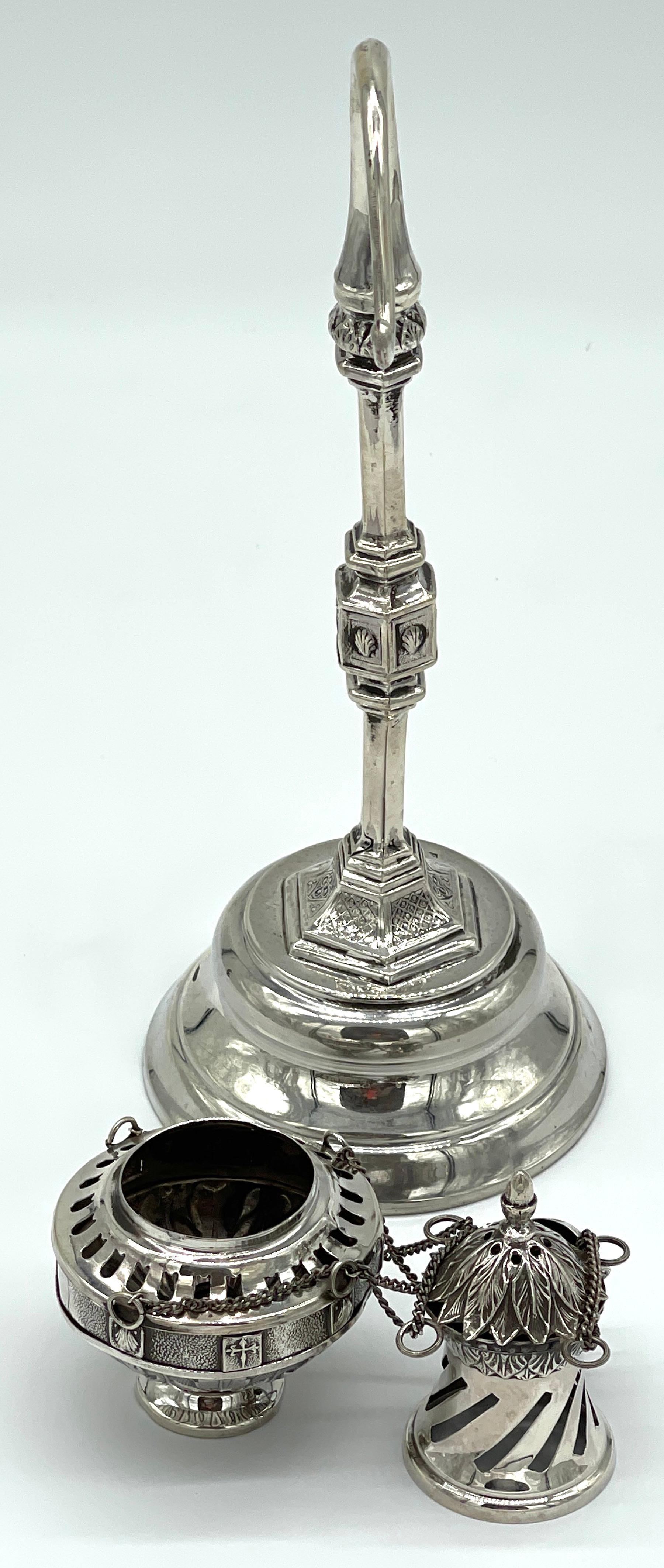 19th Century Spanish Sterling  Ecclesiastical Incense Burner & Stand For Sale 5