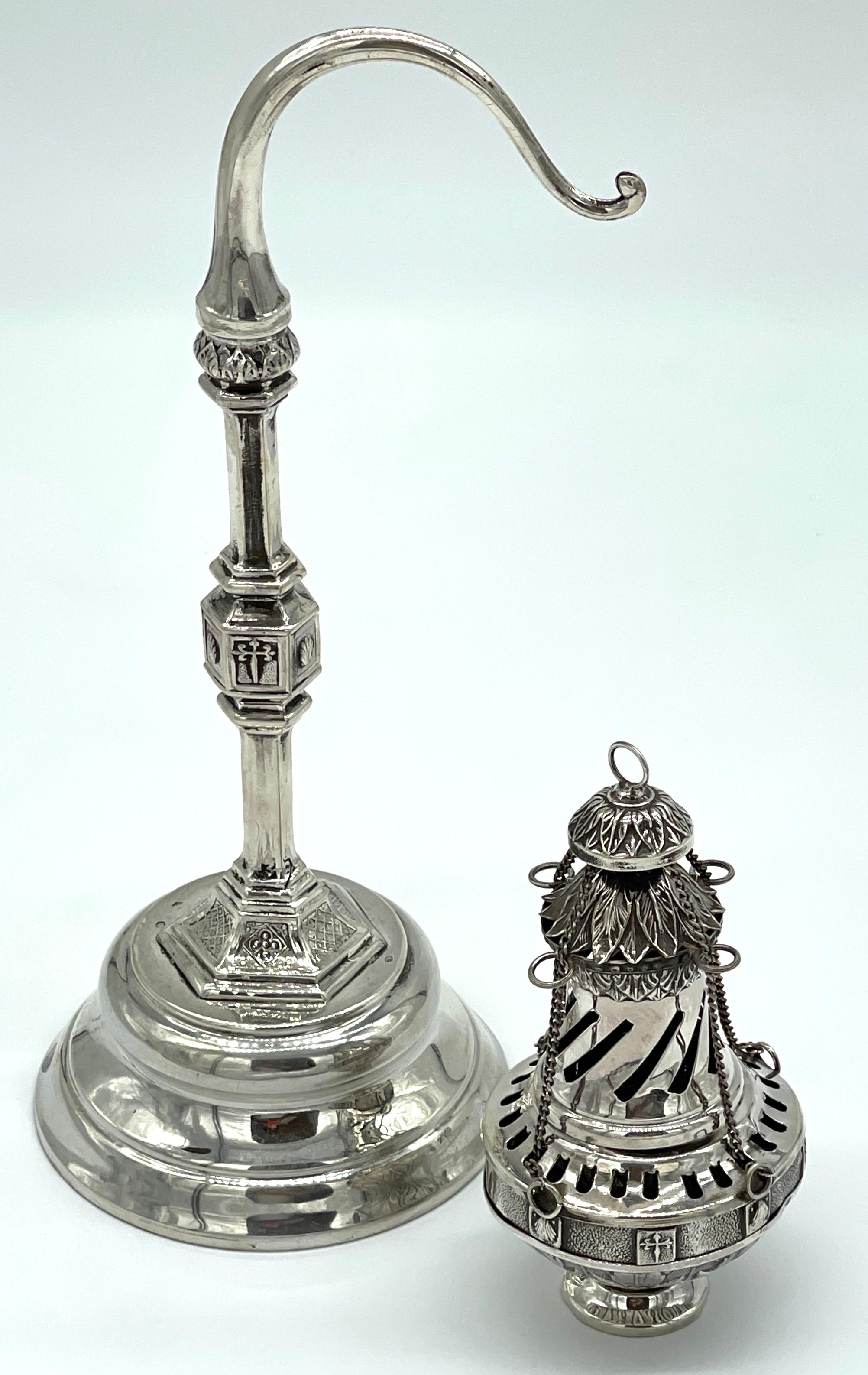 19th Century Spanish Sterling  Ecclesiastical Incense Burner & Stand For Sale 6