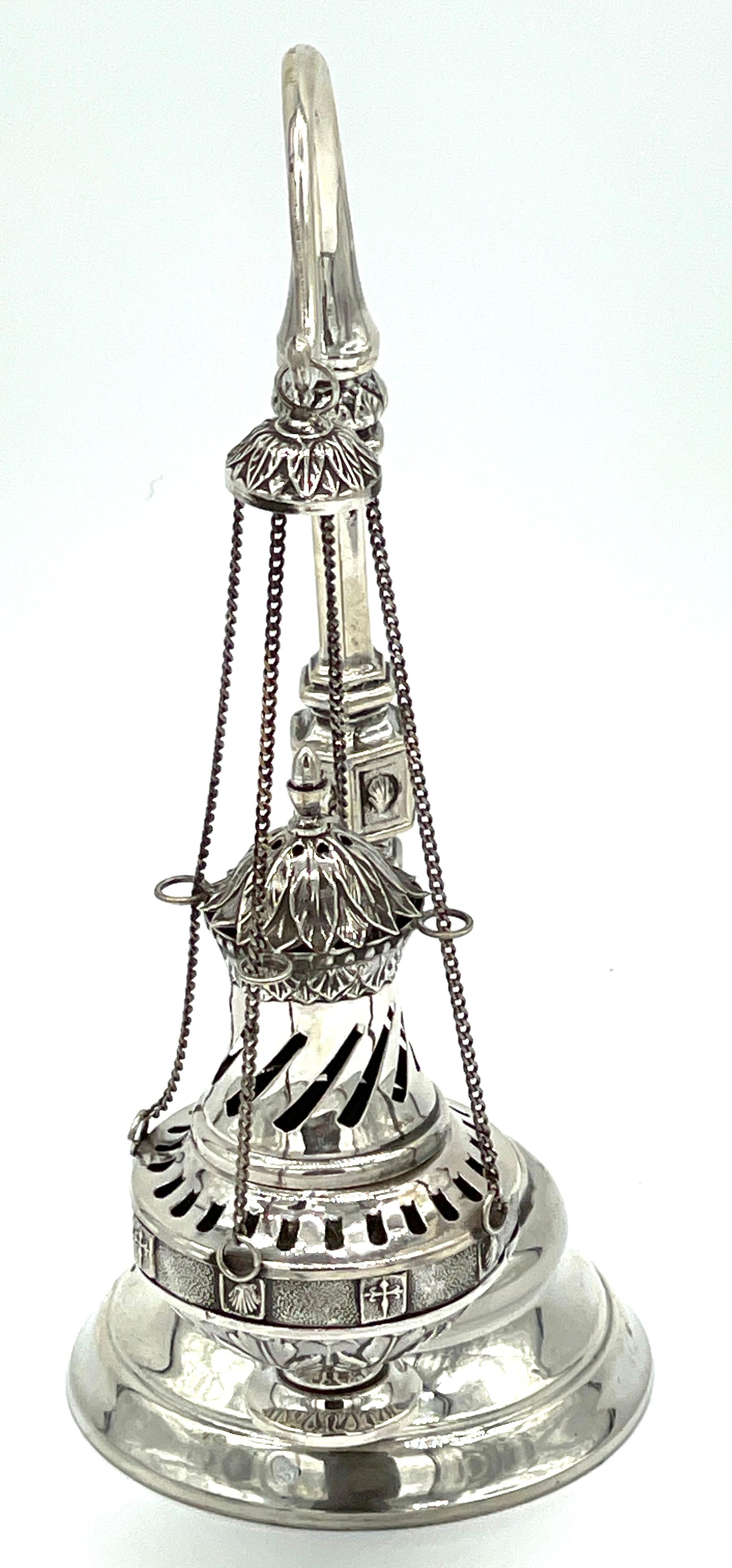 Cast 19th Century Spanish Sterling  Ecclesiastical Incense Burner & Stand For Sale
