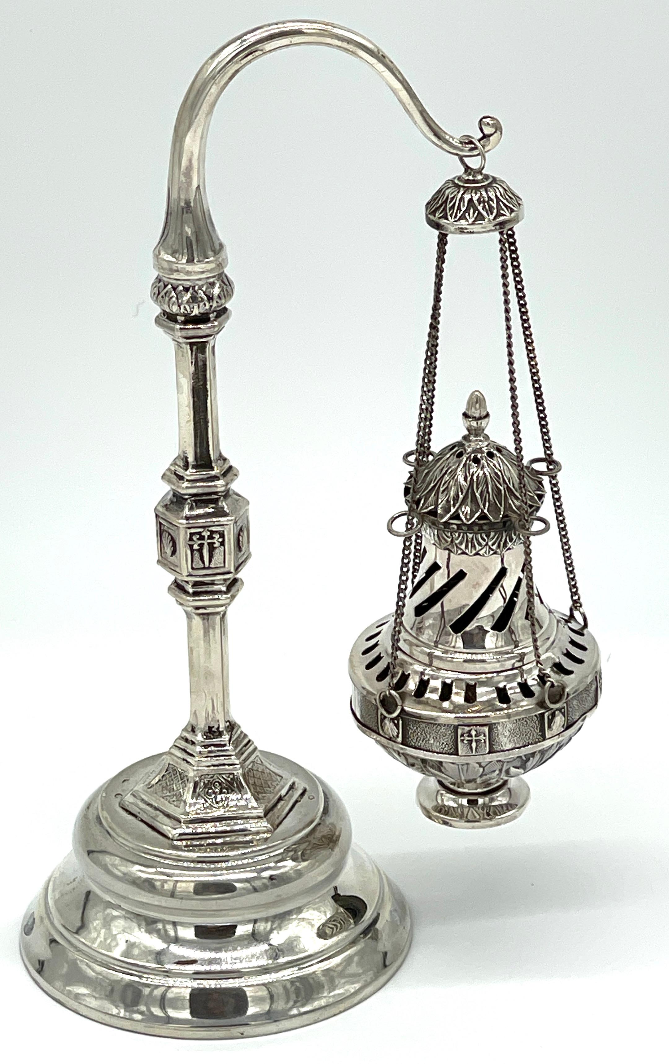 19th Century Spanish Sterling  Ecclesiastical Incense Burner & Stand For Sale 1
