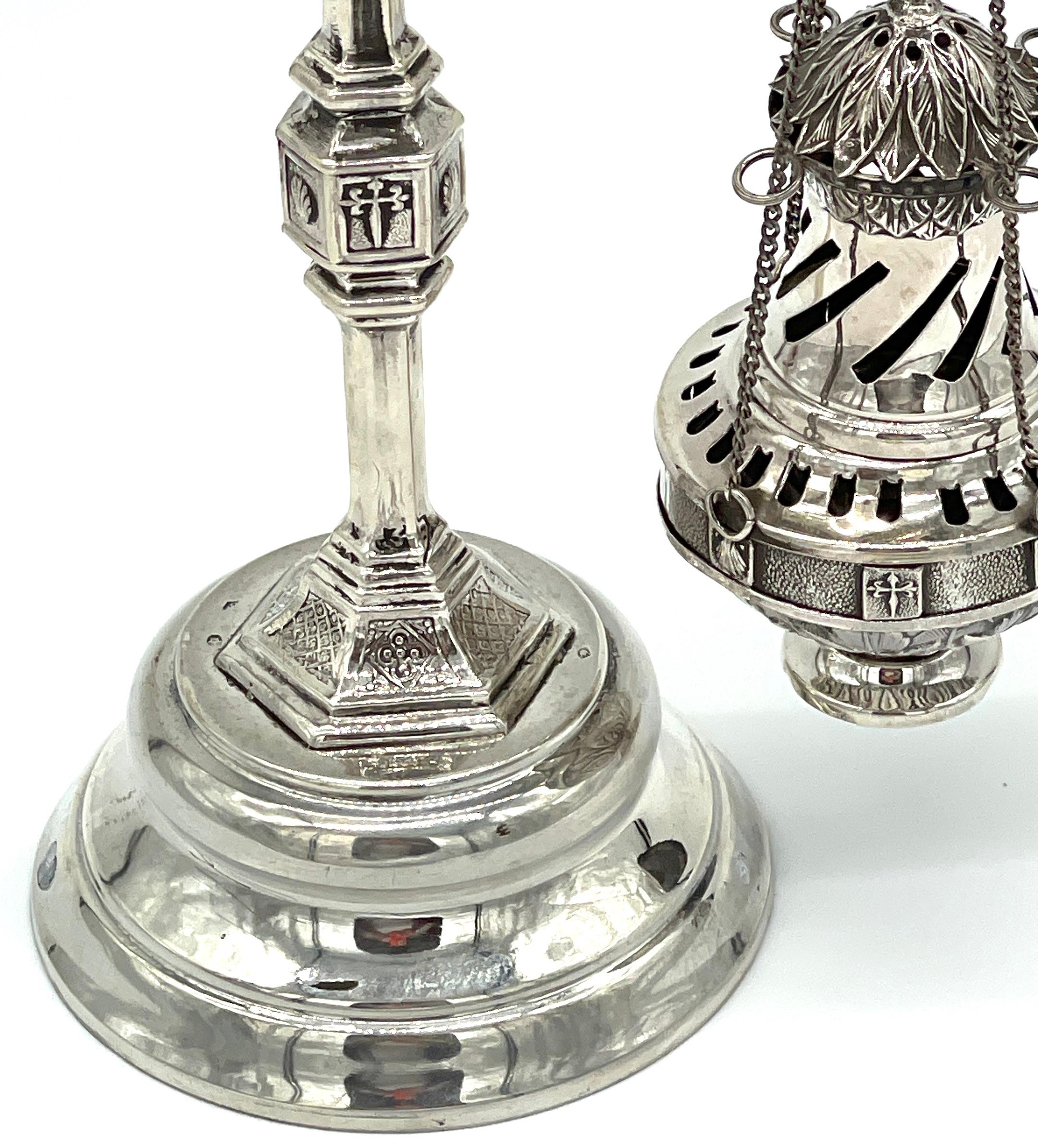 19th Century Spanish Sterling  Ecclesiastical Incense Burner & Stand For Sale 2