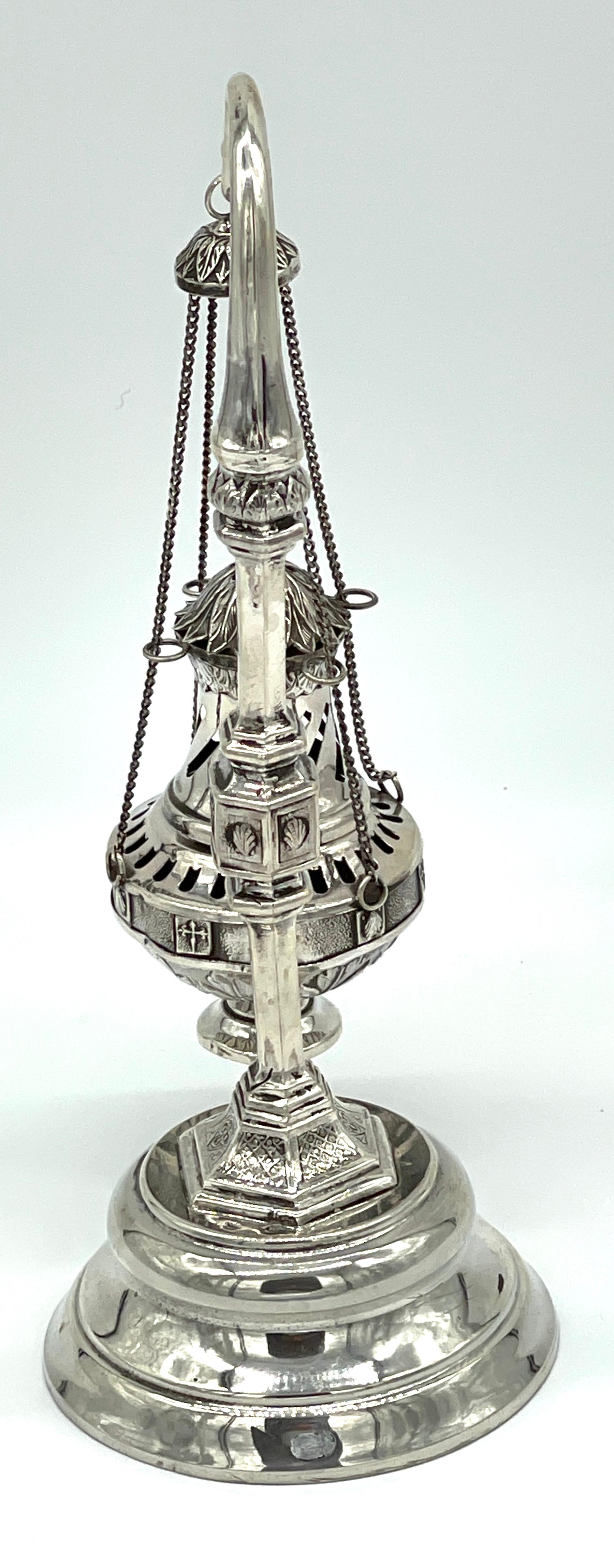 19th Century Spanish Sterling  Ecclesiastical Incense Burner & Stand For Sale 3