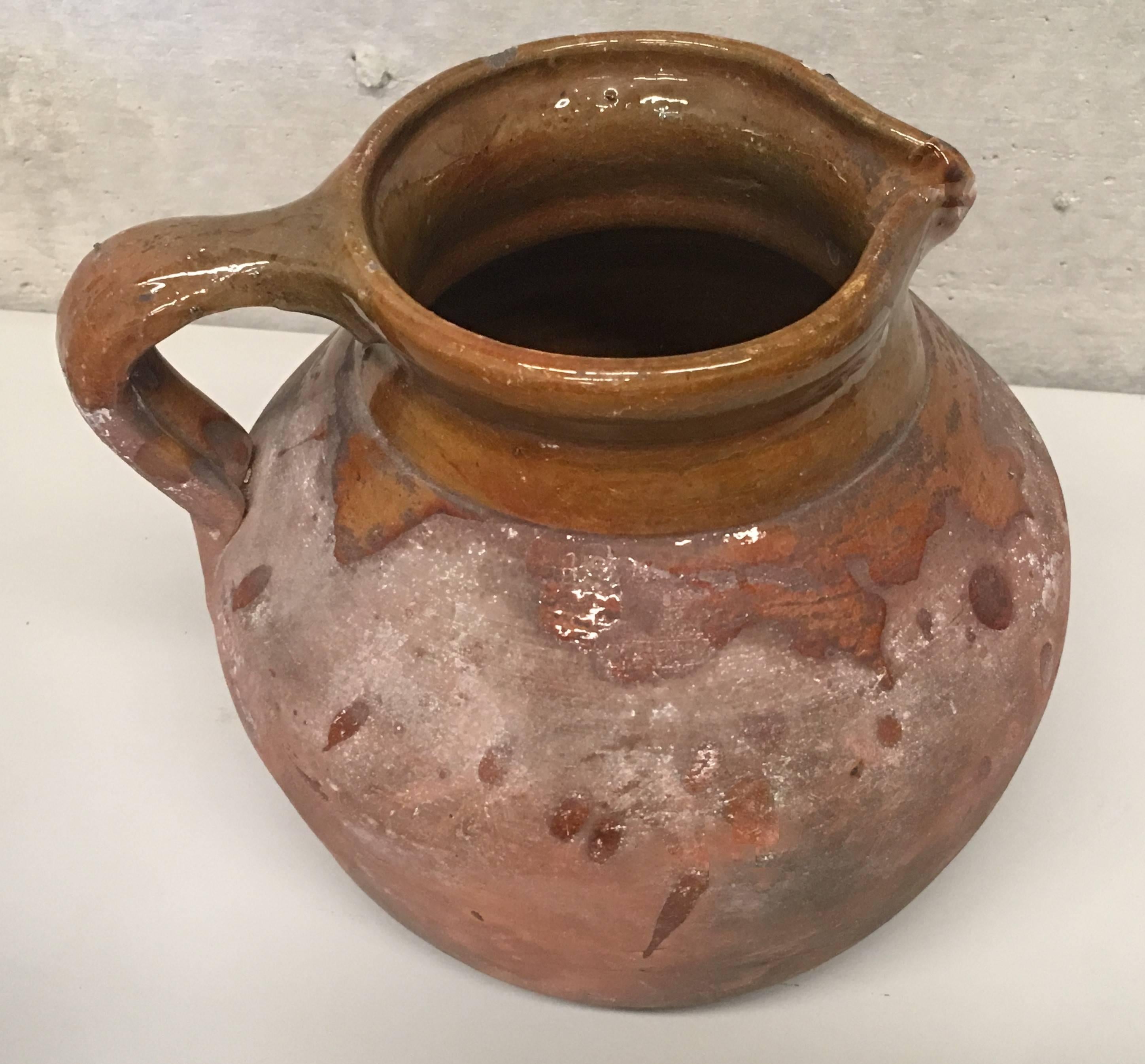 19th century Spanish stoneware terracotta jug or pot with handle.