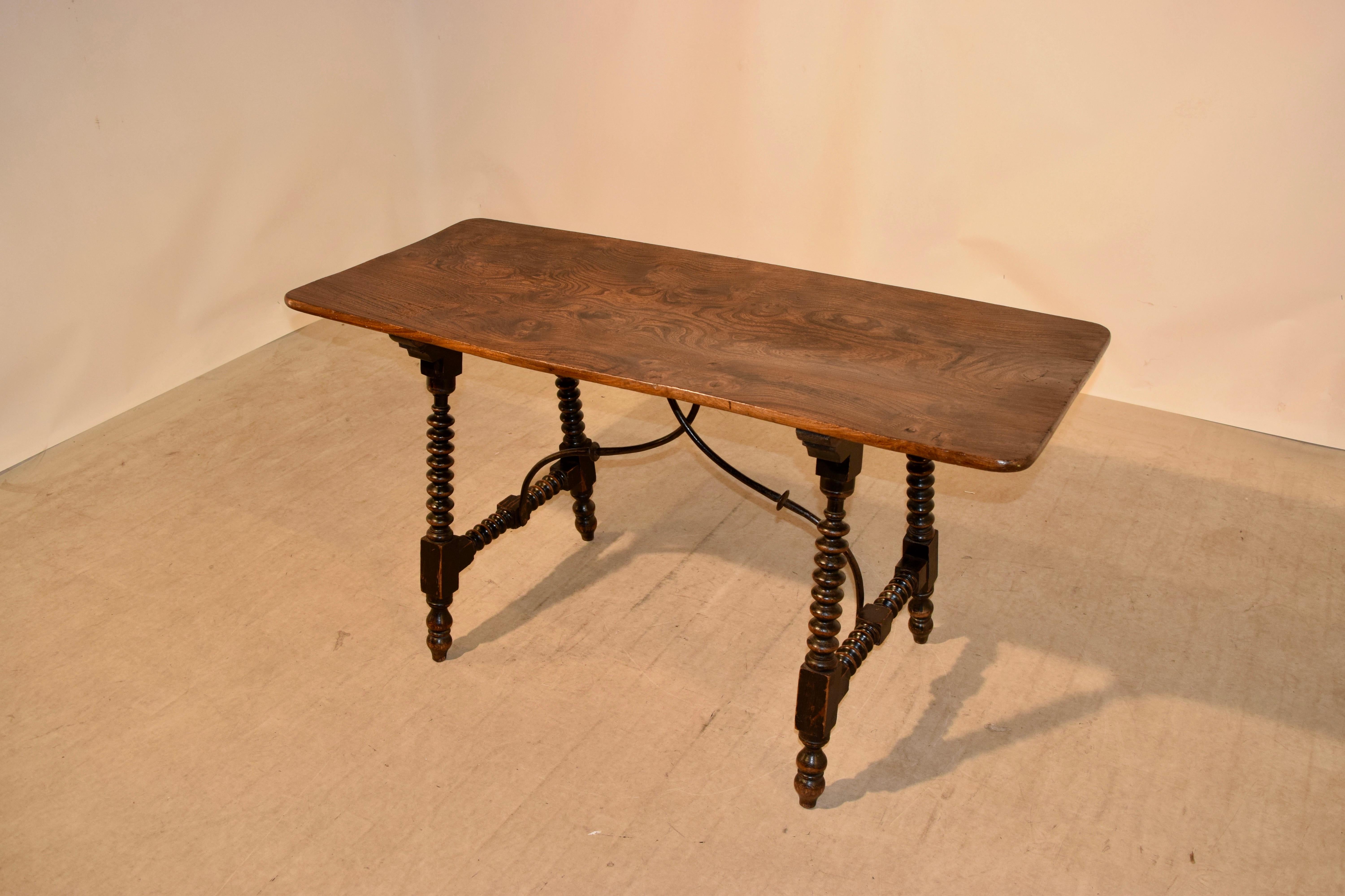 19th Century Spanish Table with Iron Stretcher In Good Condition In High Point, NC
