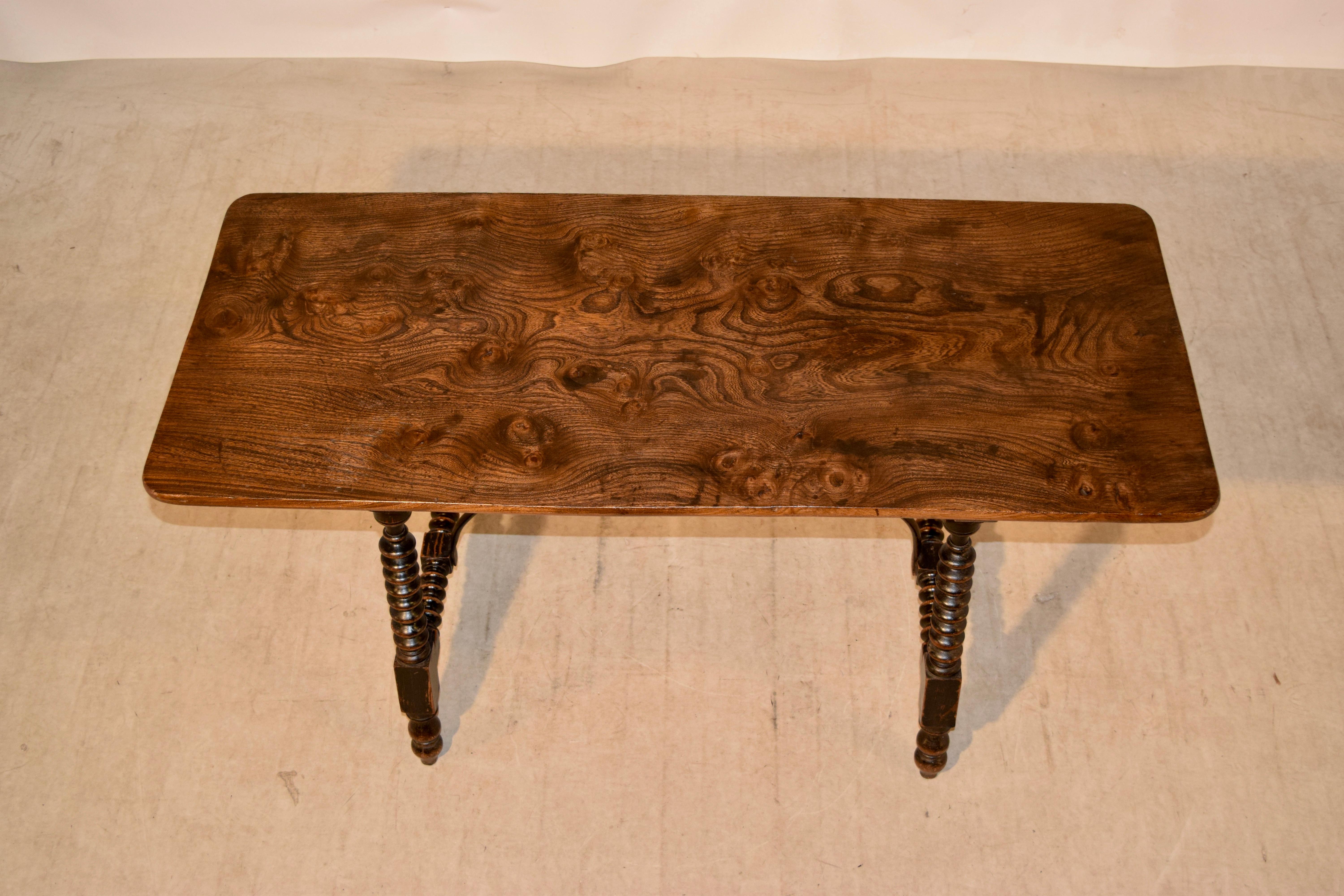 Elm 19th Century Spanish Table with Iron Stretcher
