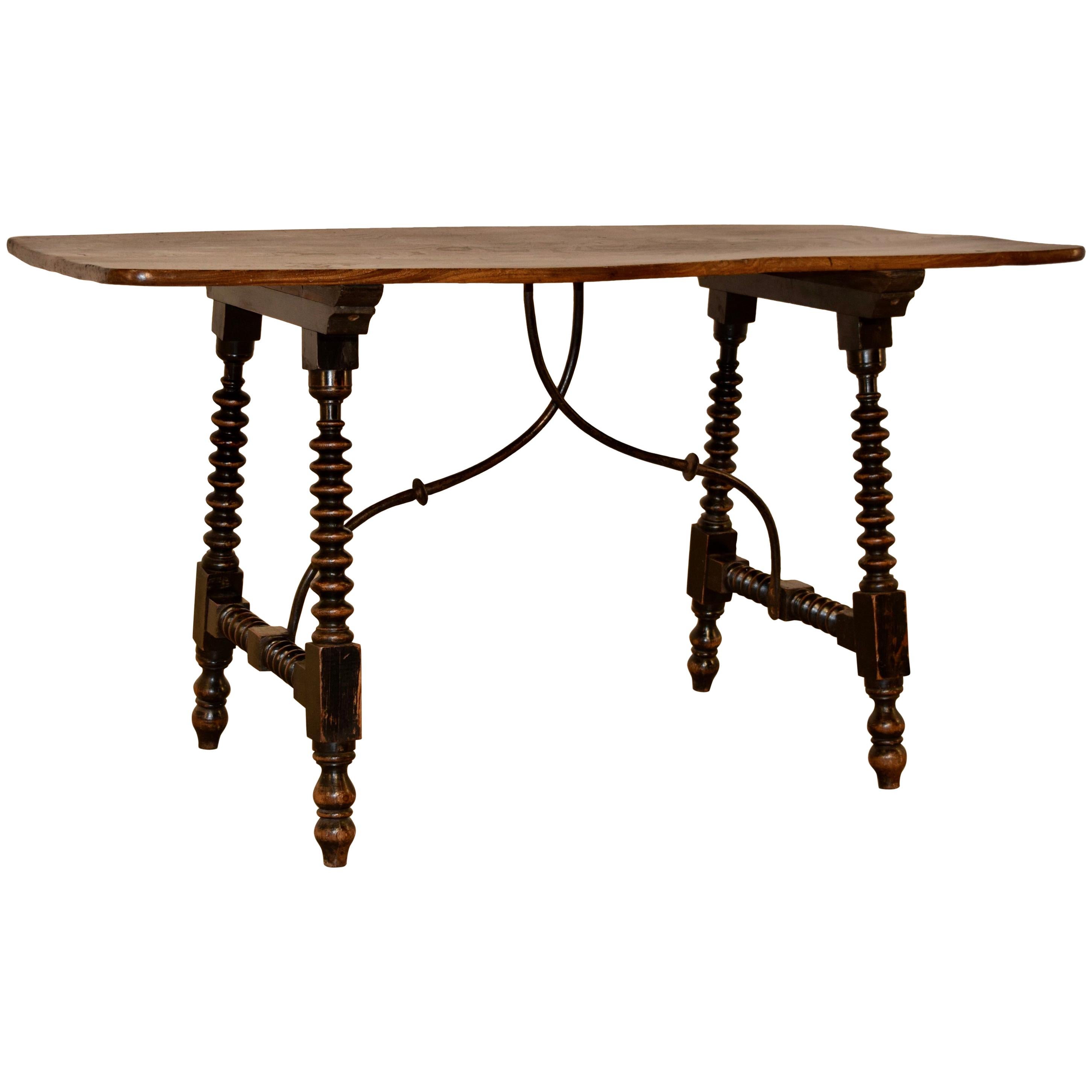 19th Century Spanish Table with Iron Stretcher