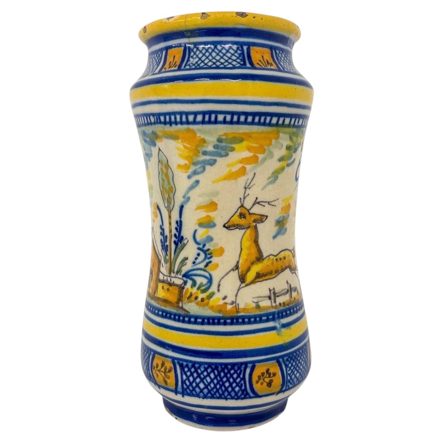 19th Century Spanish Talavera Albarello or Drug Jar For Sale