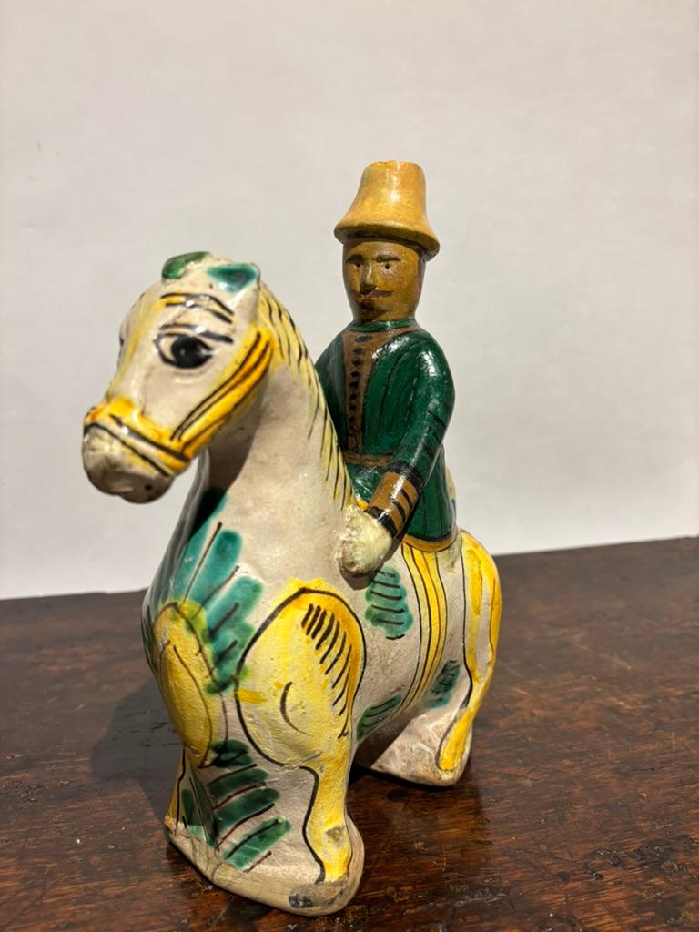 19th Century Spanish Talavera Glazed Ceramic Horse and Rider 19th Century Spanish Talavera Glazed Ceramic Horse and Rider