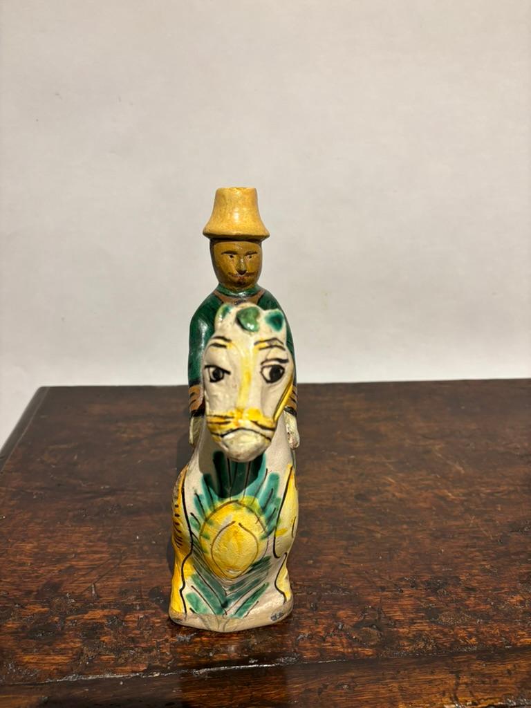 19th Century Spanish Talavera Glazed Ceramic Horse And Rider In Good Condition For Sale In Stamford, CT