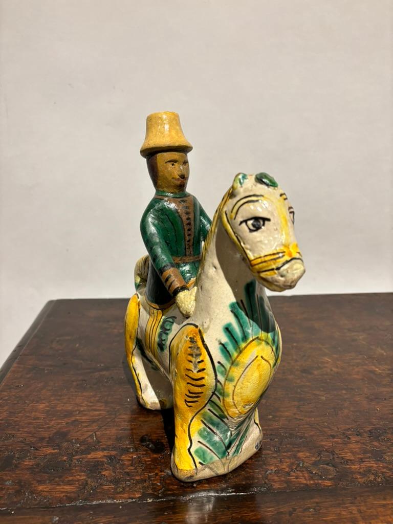 19th Century Spanish Talavera Glazed Ceramic Horse And Rider For Sale 1