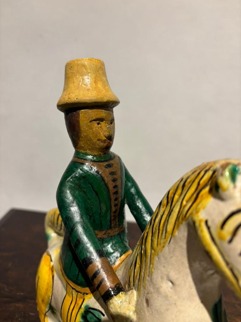 19th Century Spanish Talavera Glazed Ceramic Horse And Rider For Sale 2