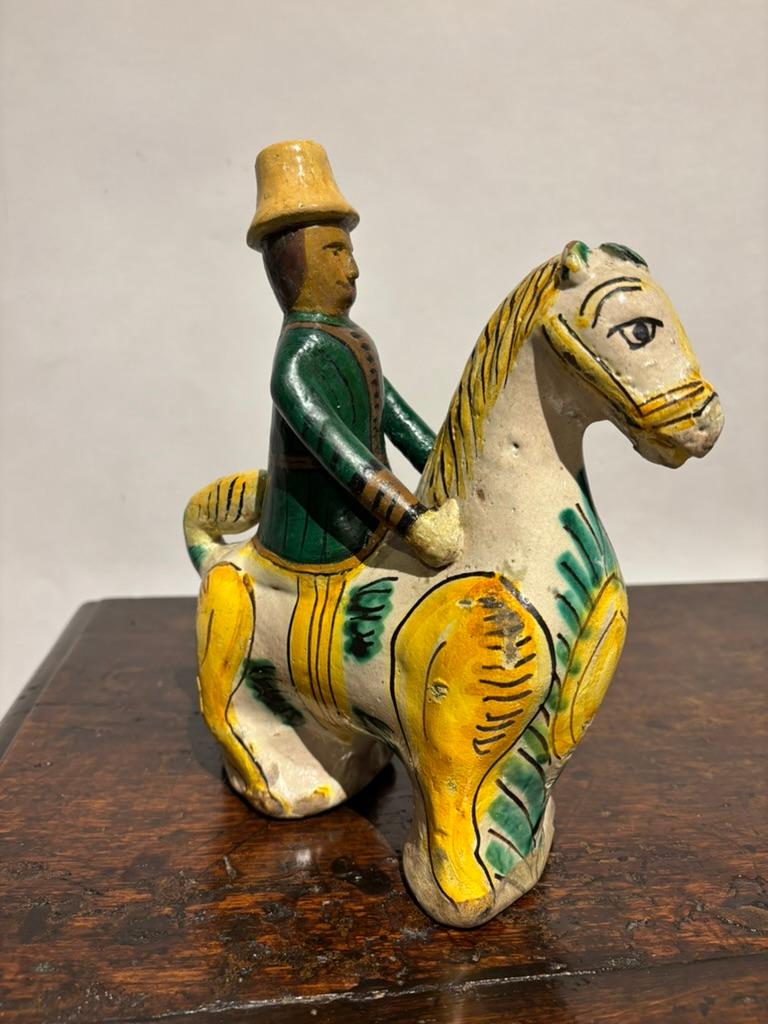 19th Century Spanish Talavera Glazed Ceramic Horse and Rider 19th Century Spanish Talavera Glazed Ceramic Horse and Rider