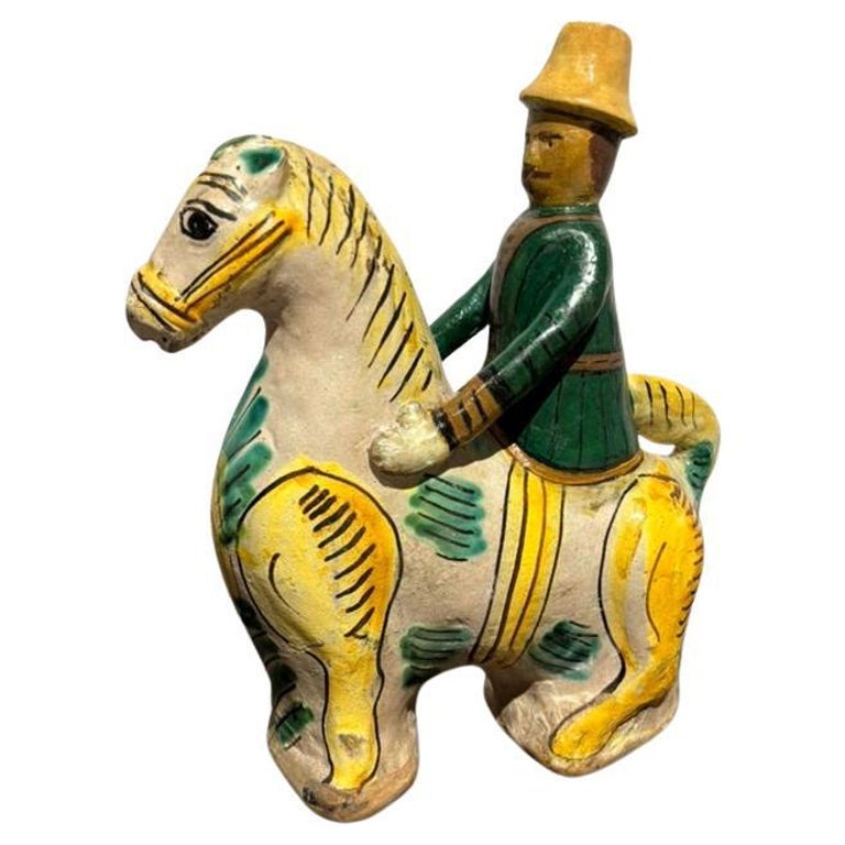 19th Century Spanish Talavera Glazed Ceramic Horse and Rider 19th Century Spanish Talavera Glazed Ceramic Horse and Rider