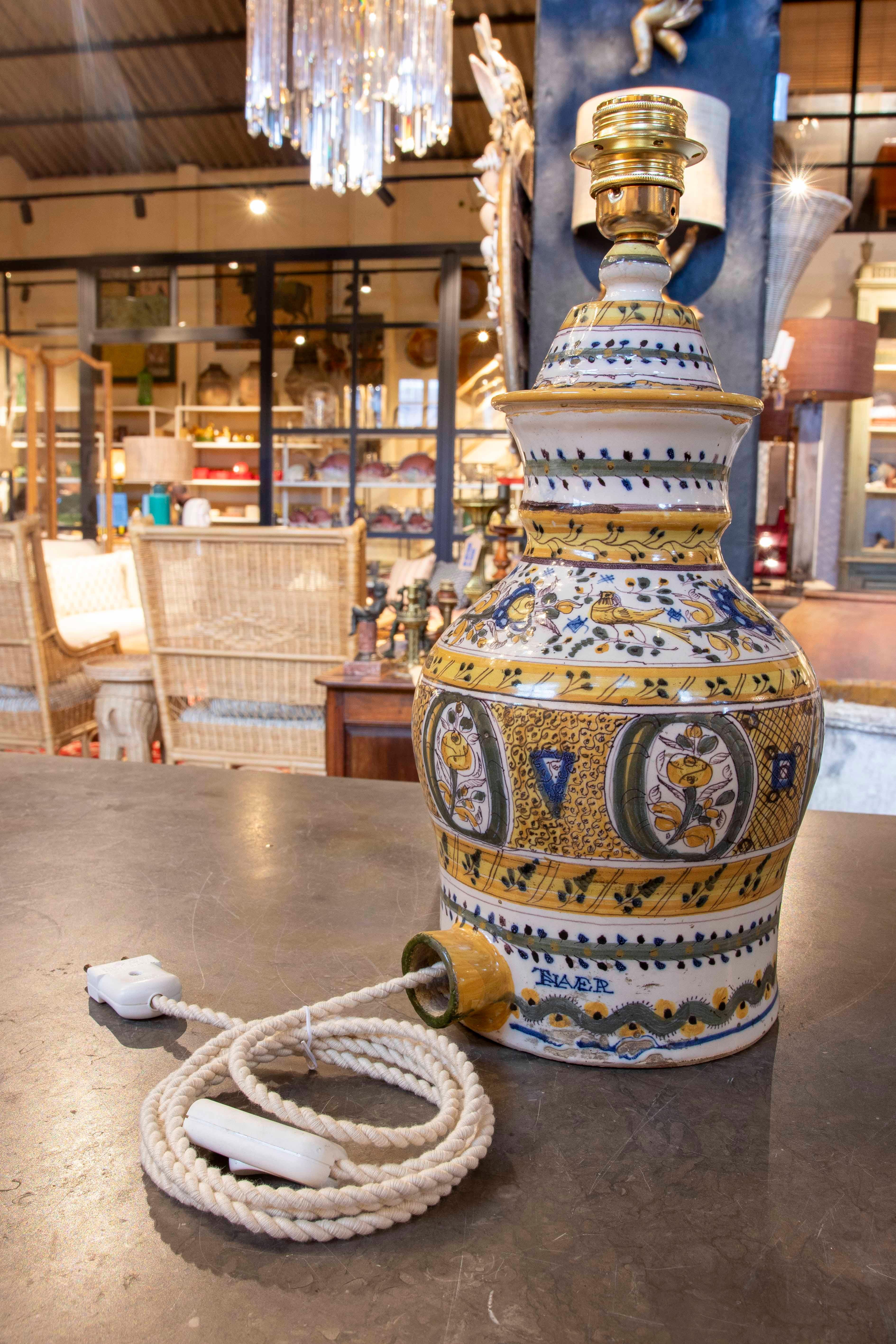 Ceramic 19th Century Spanish Talavera Pottery Turned into a Table Lamp For Sale