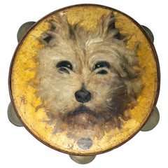 19th Century Spanish Tambourine with Hand Painted Dog Face