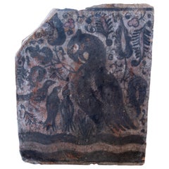 19th Century Spanish Terracotta Tile "Socarrat" of Birds and Flowers
