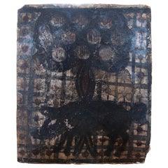 Piastrella in terracotta spagnola del XIX secolo "Socarrat" con maiale e albero