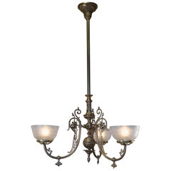 Antique 19th Century Spanish Three-Light Gas Chandelier