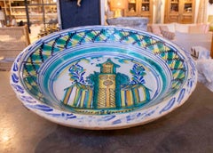 19th Century Spanish Triana "Lebrillo" Ceramic Plate with Painted building