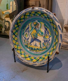 19th Century Spanish Triana "Lebrillo" Ceramic Plate with Painted Person