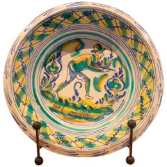 19th Century Spanish Triana "Lebrillo" Ceramic Plate with Painted Person