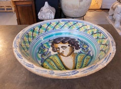 19th Century Spanish Triana "Lebrillo" Ceramic Plate with Painted woman face