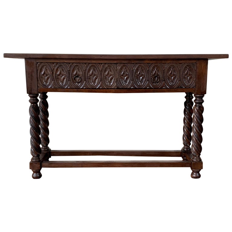 Solomonic Table 19th Century Spanish Tuscan Console Table with Two Drawers and ...