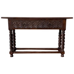 19th Century Spanish Tuscan Console Table with Two Drawers and Solomonic Legs