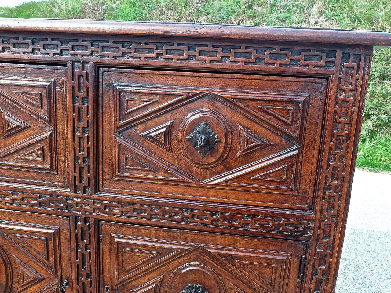 19th Century Spanish Two-Door, Two-Drawer Walnut Credenza In Excellent Condition In Santa Fe, NM