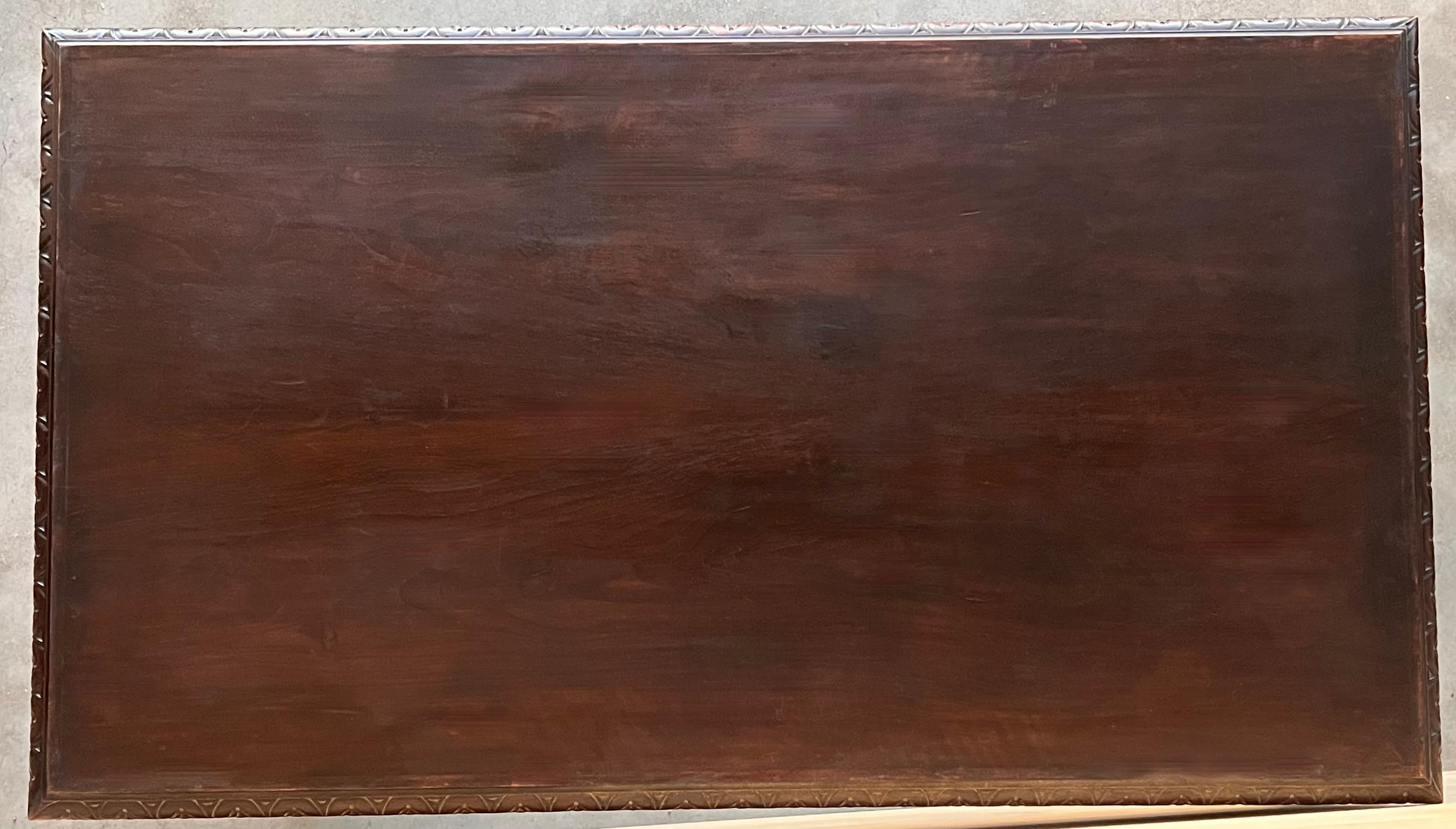 Table ou bureau de bibliothèque espagnol du 19e siècle en chêne à deux faces de style baroque en vente 5