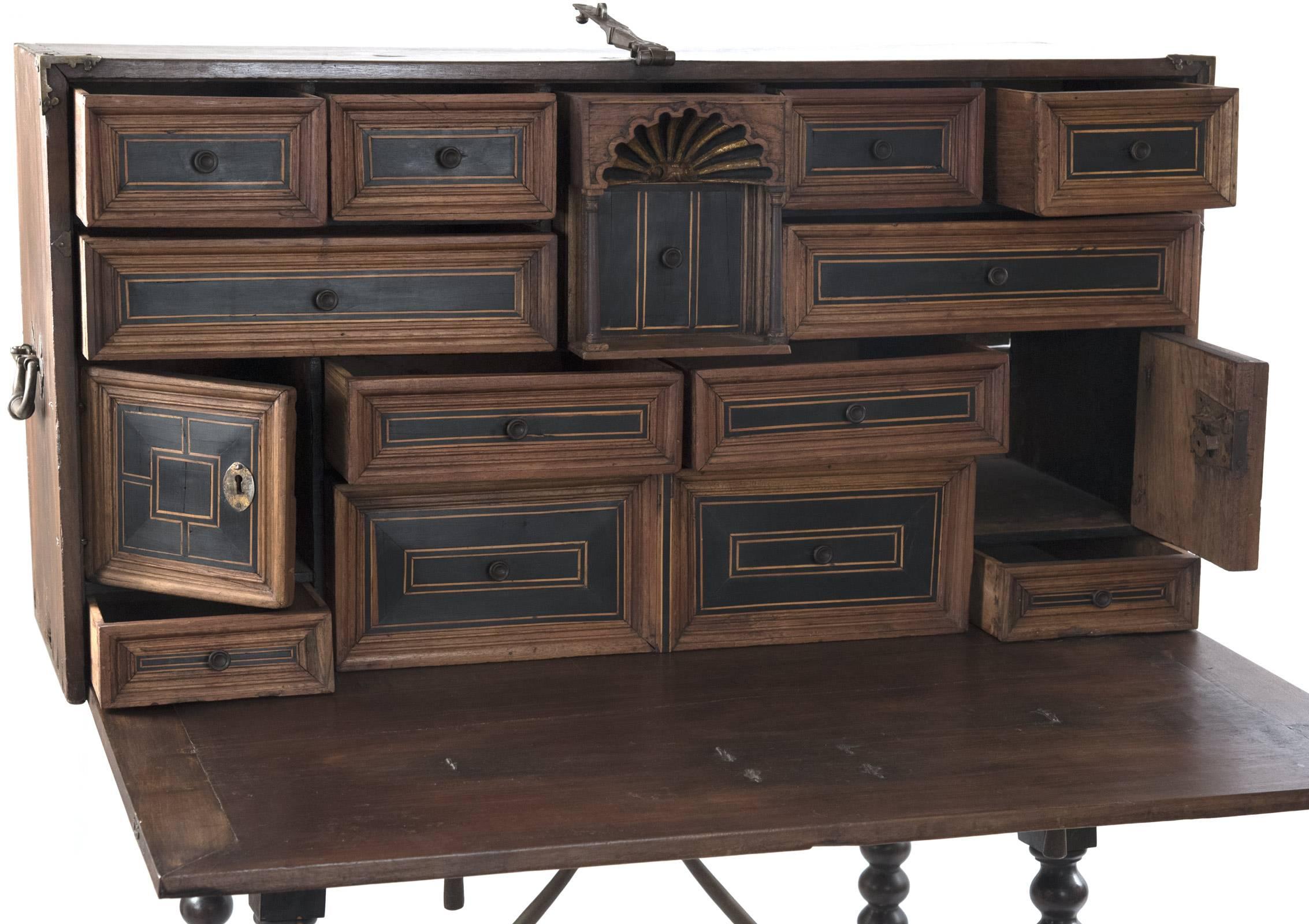 Spanish Colonial 19th Century Spanish Walnut and Ebonized Wood Vargueno