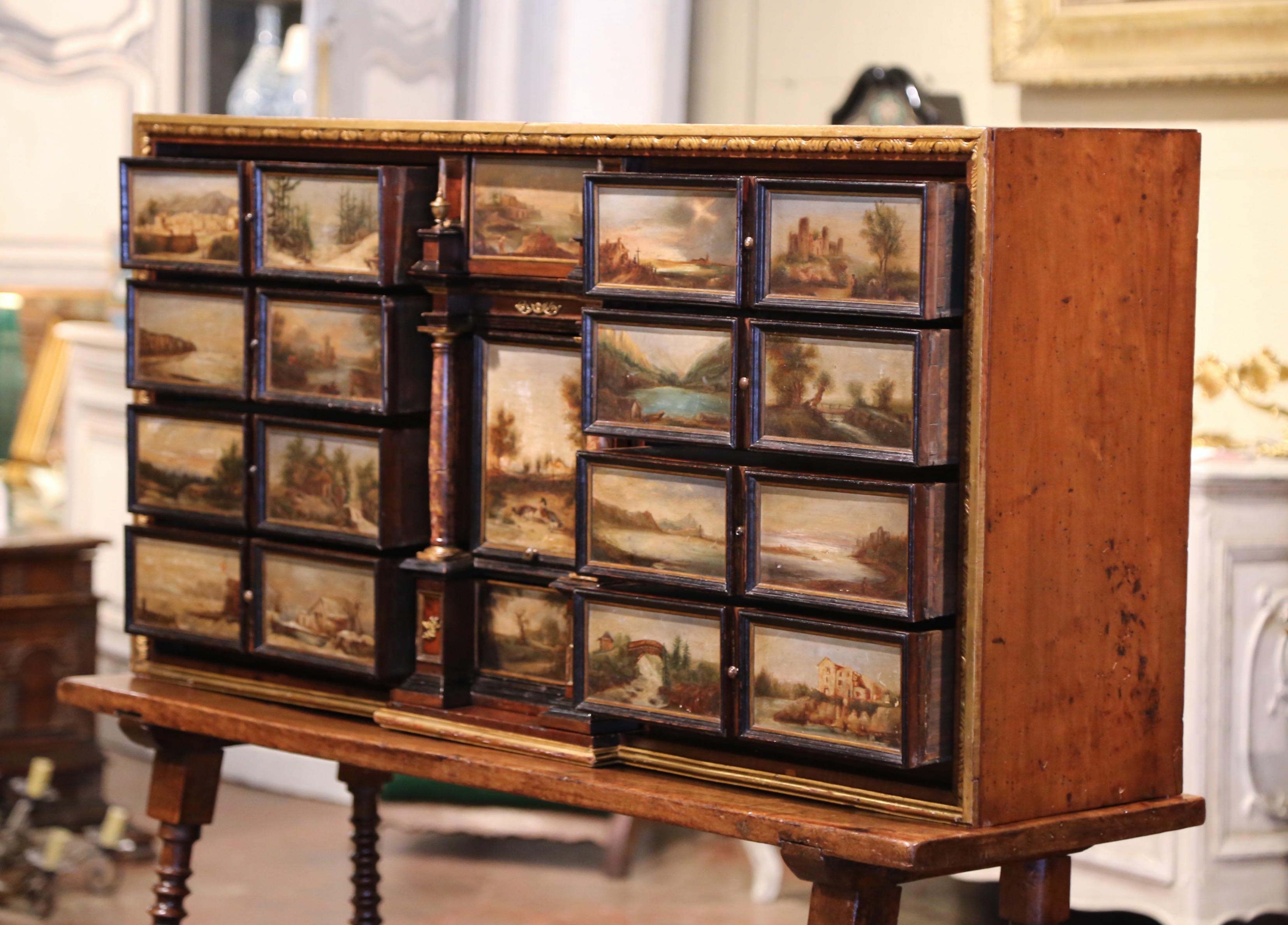 19th Century Spanish Walnut Bargueño on Stand with Hand Painted Landscape Scenes 4