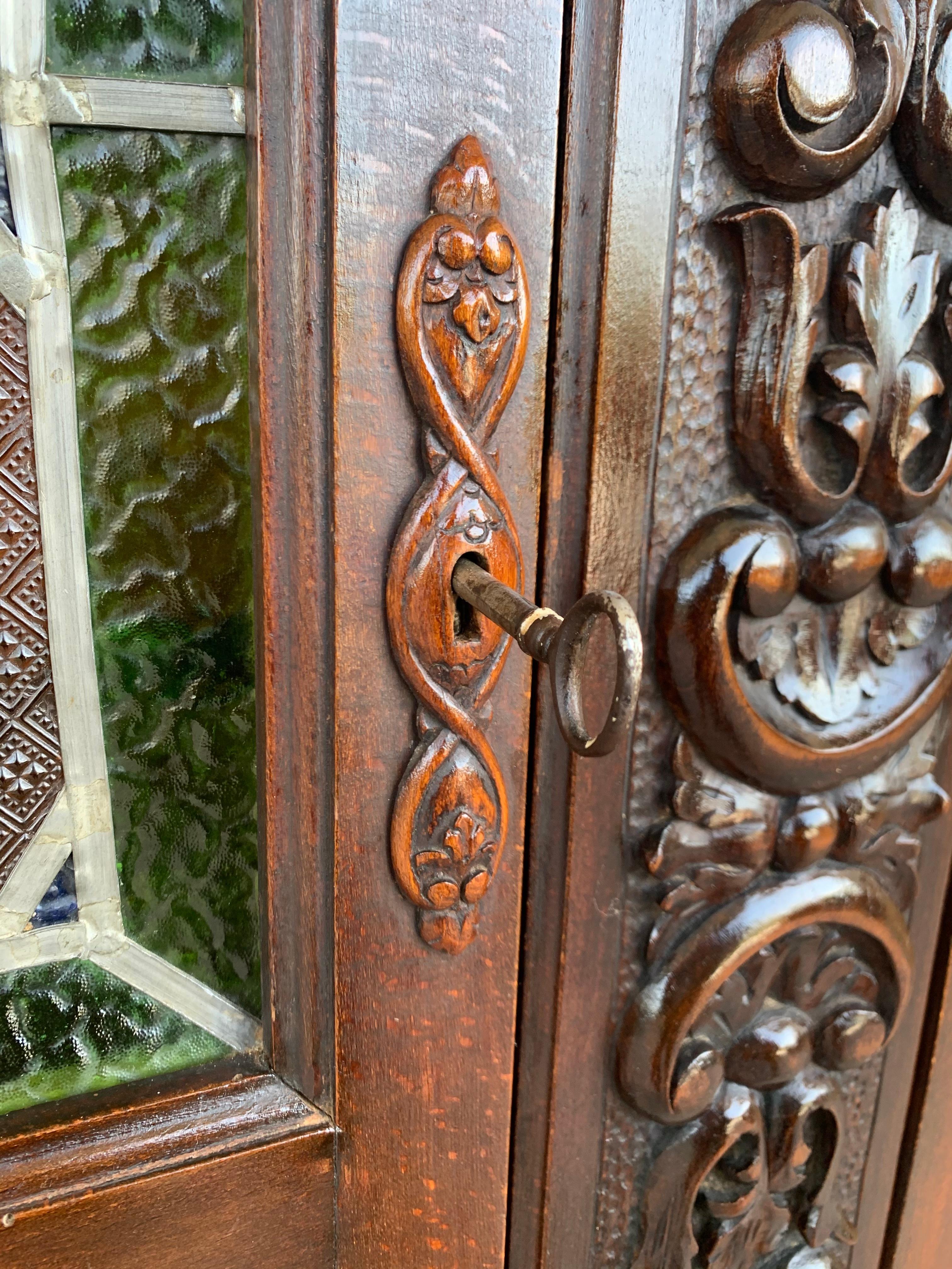 19th Century Spanish Walnut Cabinet or Bookcase with Stained Glass Doors 7